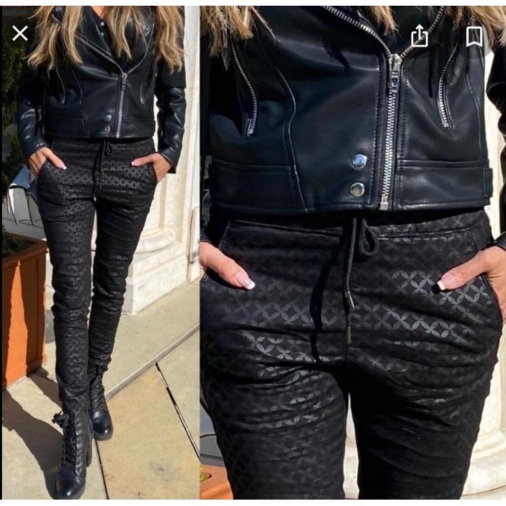 Flog Jogger Pants Womens 24 Black Diamond Elastic Waist Slim Tapered Modern